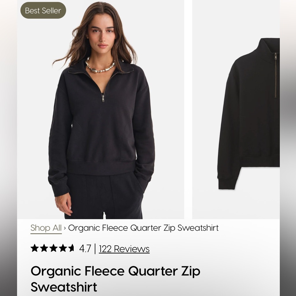 NWOT MATE the Label Organic Fleece Quarter Zip Sweatshirt - Black